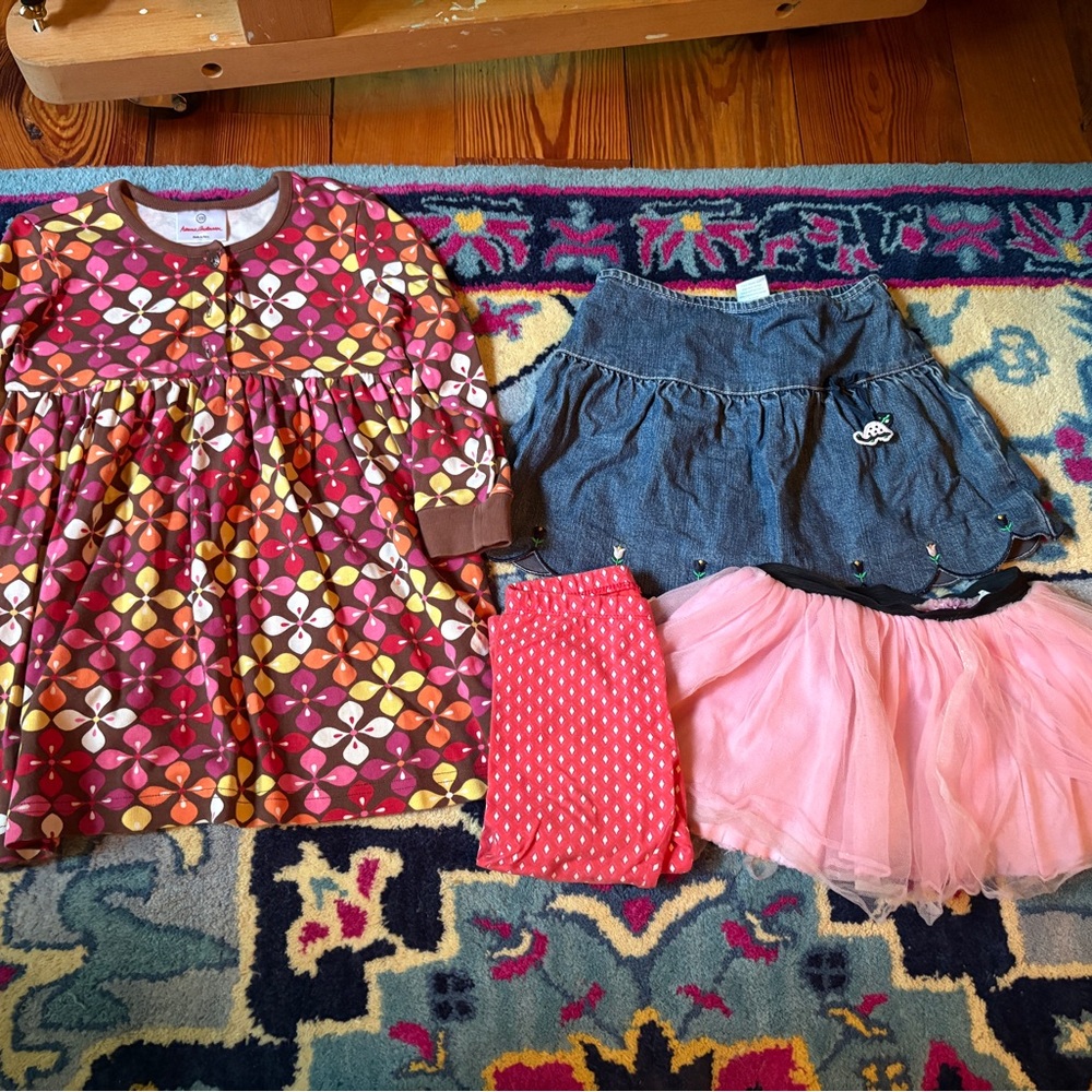 Hanna Andersson Girls 3T Floral Dress & denim tulle Skirts Set Gap Legging lot